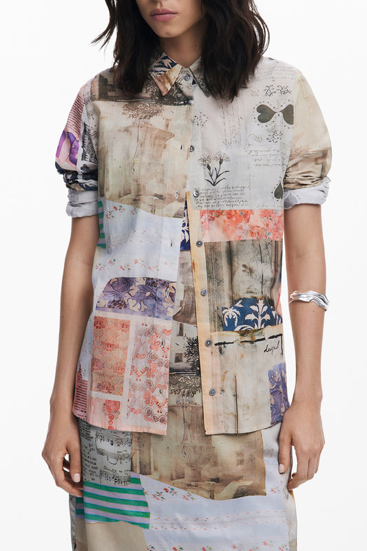 DESIGUAL WOMEN'S LONG-SLEEVED SHIRT, BEIGE